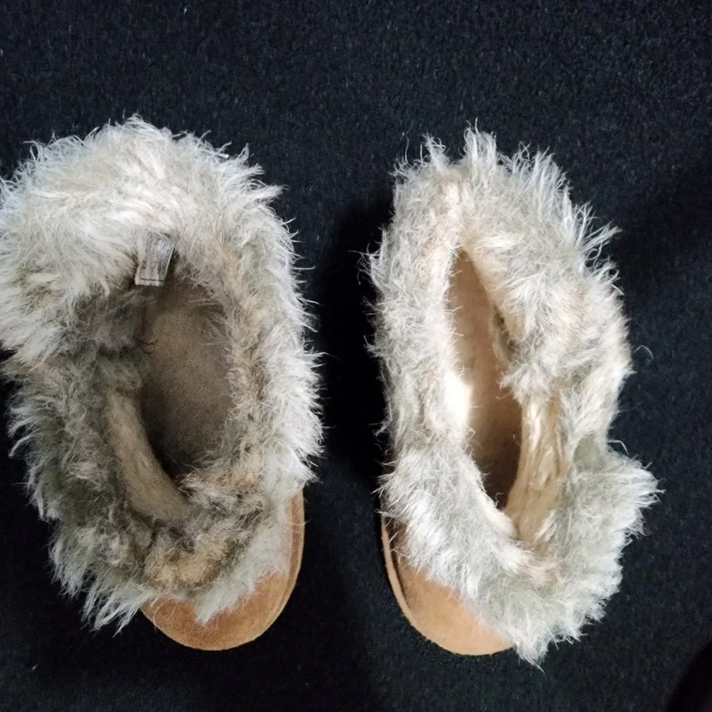 Bearpaw Toddler Hickory Brown Suede Faux Fur Trim‎ Ankle Boots Size 12 US